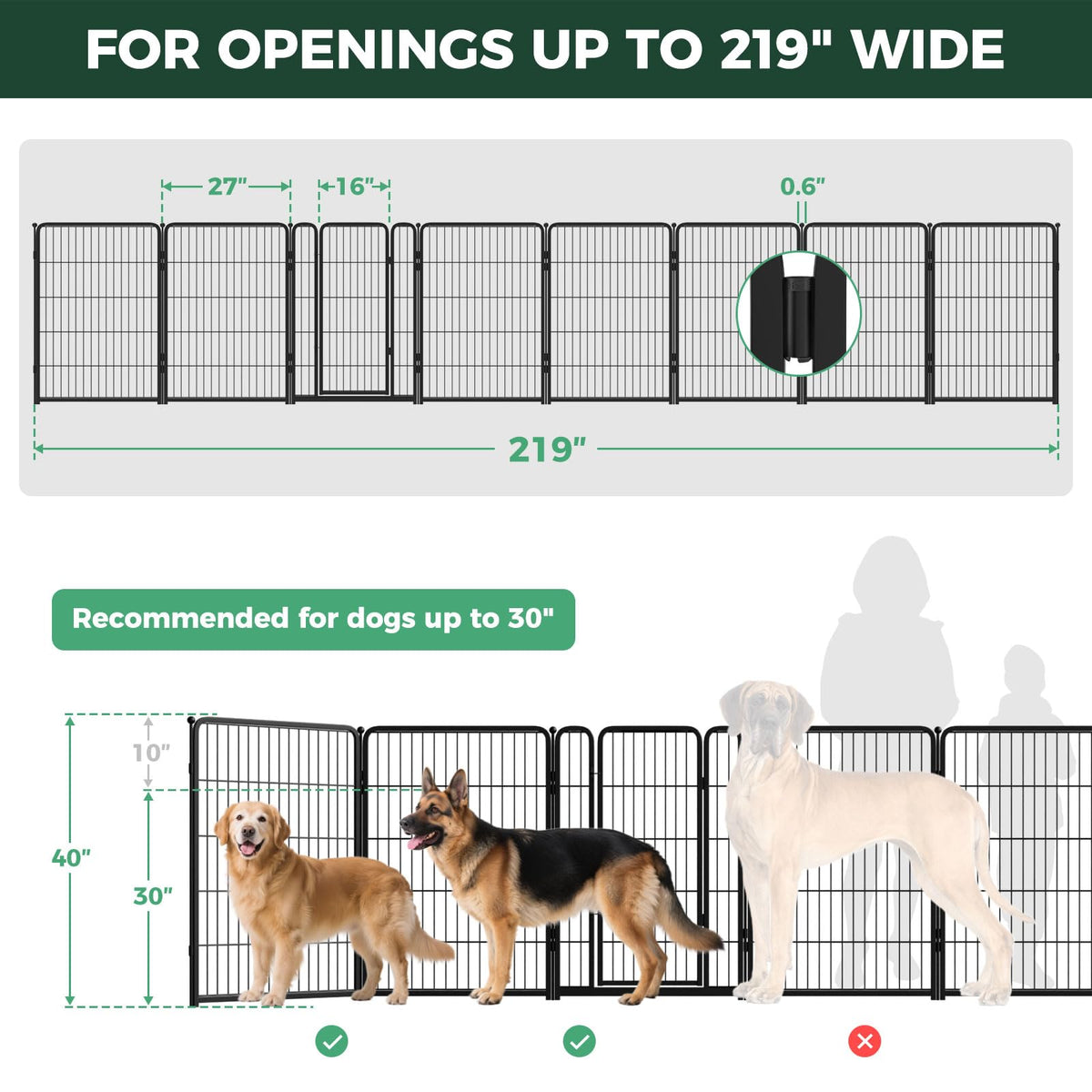 219" x 40" H Extra-Wide Adjustable Hardware/Pressure-Mounted Pet & Child Safety Gate with Dual-Lock Walk-Through Swing Door for Stairs, Hallways & Wide Doorways
