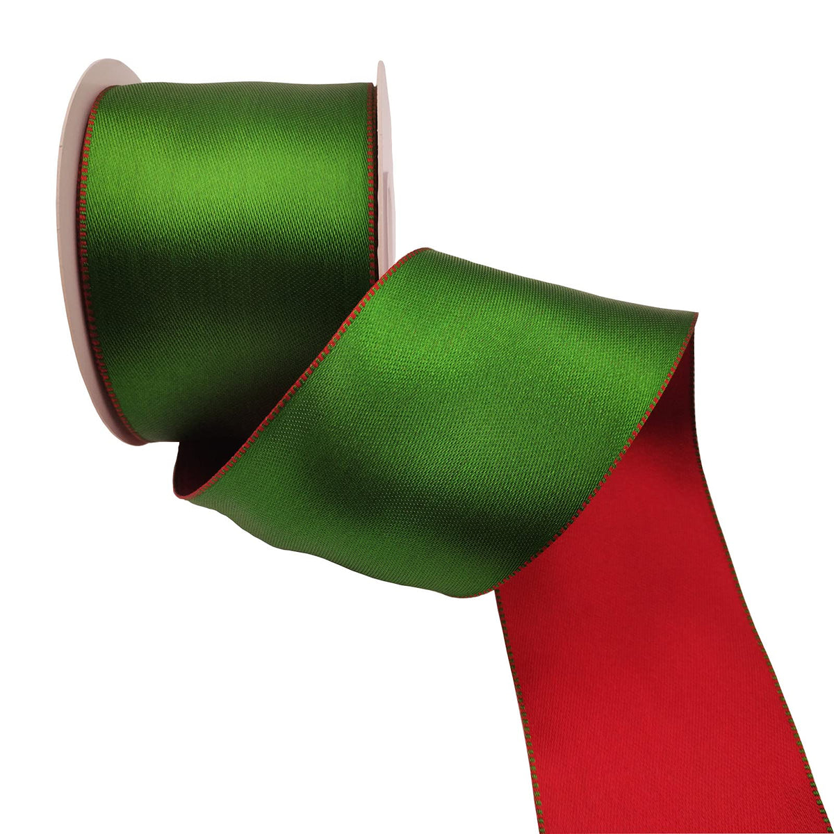 Wired Satin Ribbon Reversible Red Green for Christmas Decoration,Wreath Bow,Floral Craft,2-1/2 Inch X 10 Meters