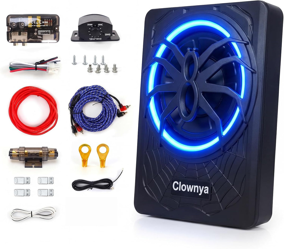 10" 1200W Slim Under-Seat Powered Car Subwoofer with Built-in Amp | Aluminum enclosure, high and low level RCA and