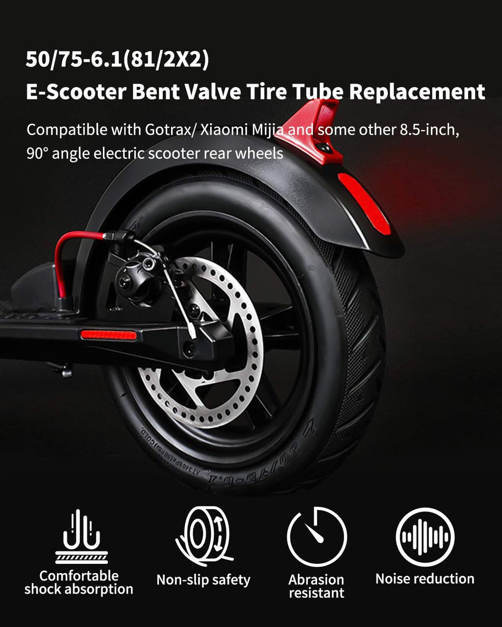 8.5 Inch Tire Tube Bent Valve 50/75-6.1 Scooter Rear Tire Replacement for Gotrax/Xiaomi Etc Electric Scooters, Thickened 8.5x2 Inner Tube Bent Valve 90 ° （1 Set）