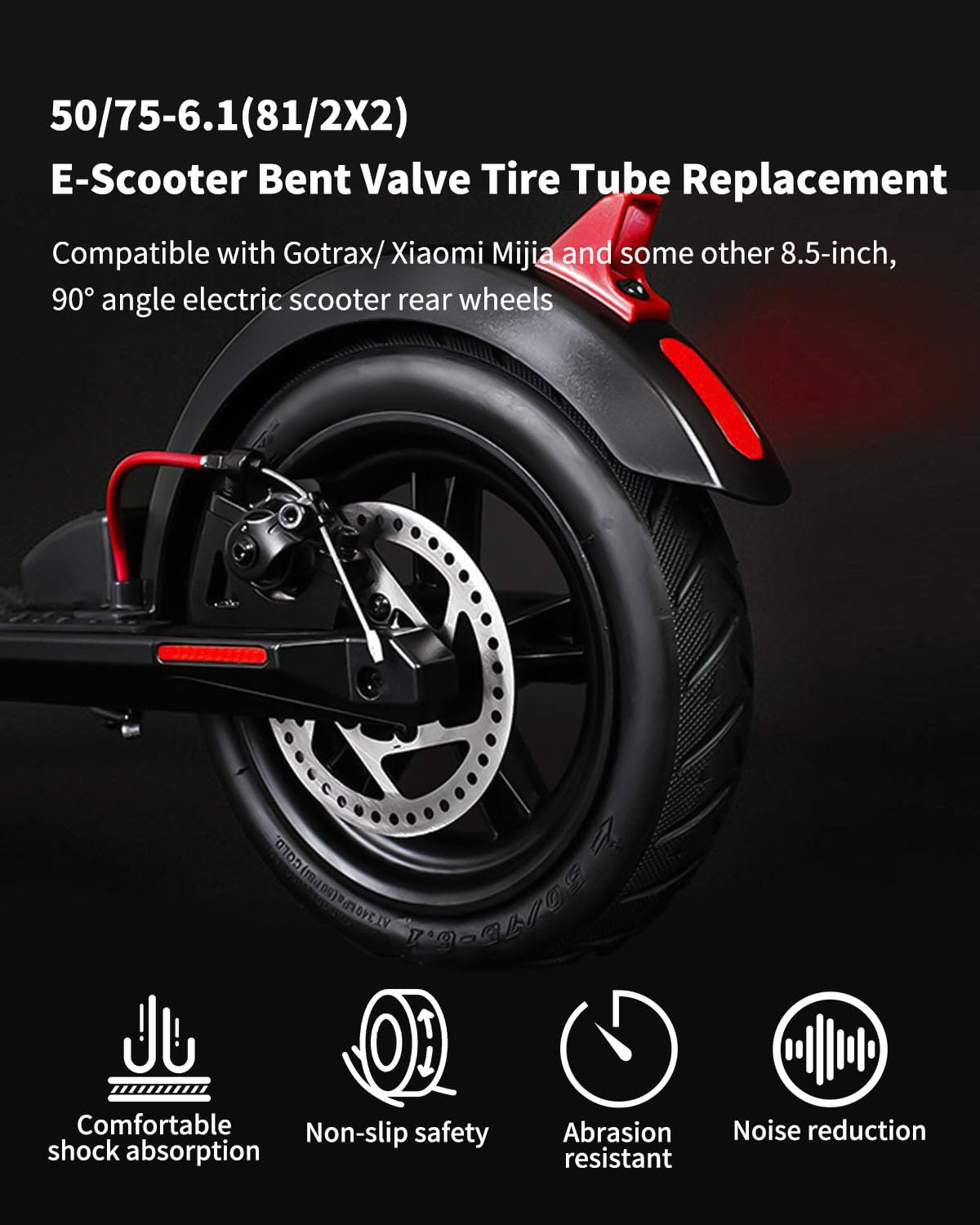 8.5 Inch Tire Tube Bent Valve 50/75-6.1 Scooter Rear Tire Replacement for Gotrax/Xiaomi Etc Electric Scooters, Thickened 8.5x2 Inner Tube Bent Valve 90 ° （1 Set）