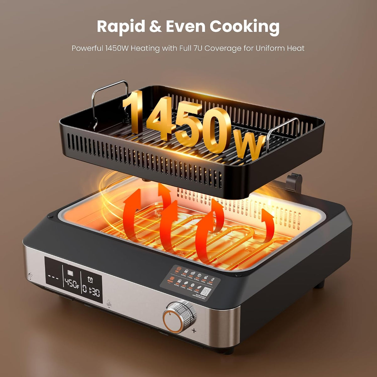 2-in-1 Smokeless Electric Grill,Digital Display,Meat Probe,Nonstick | Indoor Grill and Griddle Combo,Dishwasher
