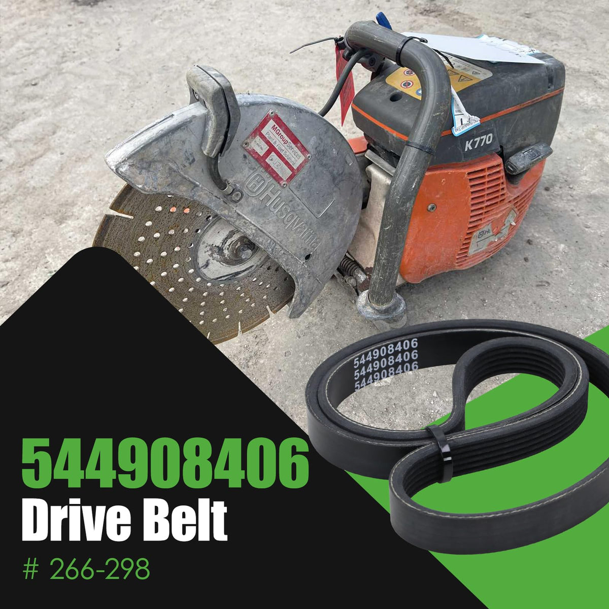 544908406 Drive Belt Fit for 2011-2017 Husqvarna K770 Cut-Off Saws Multi-Ribbed Belt Type Replace# 266-298