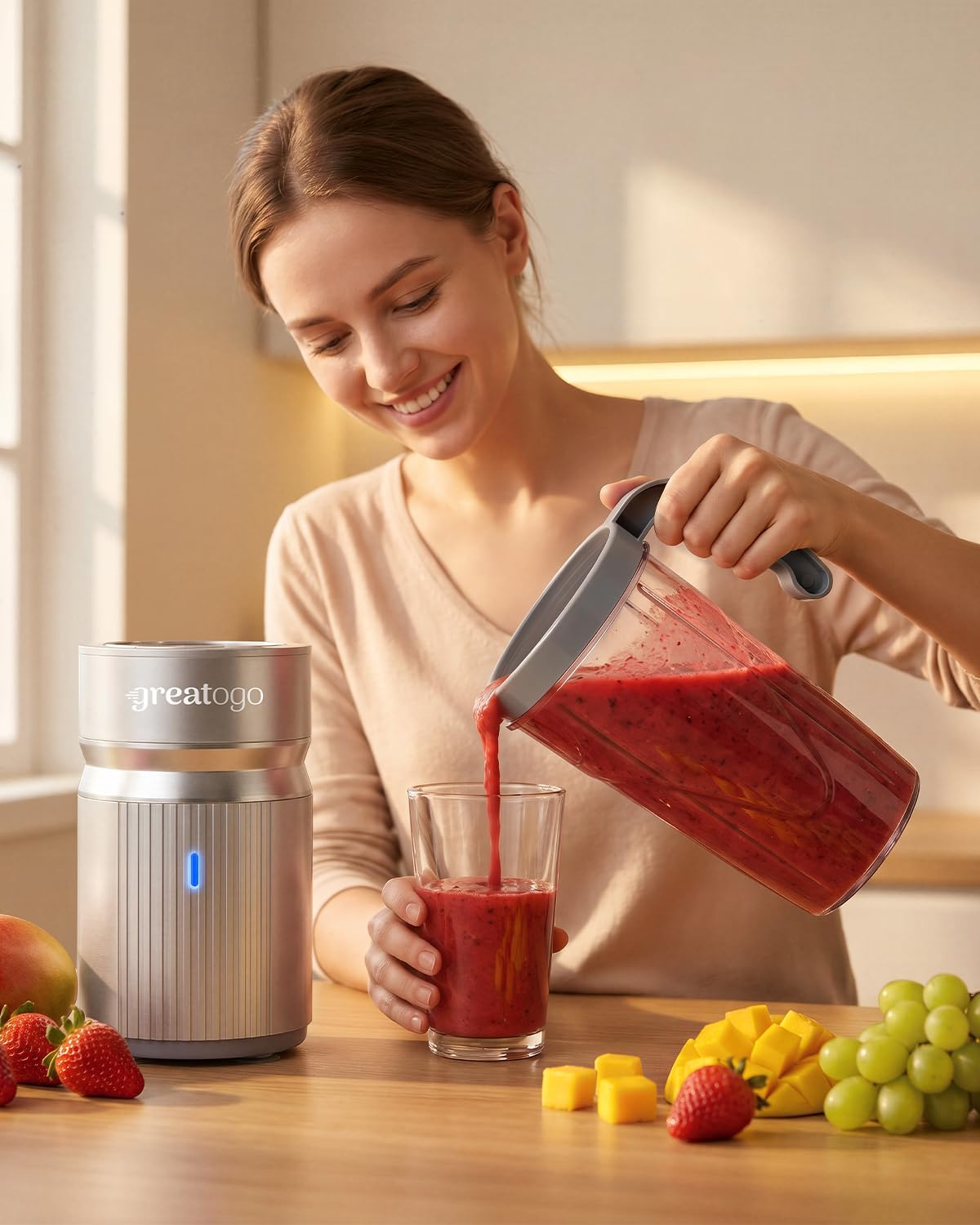 Smoothies Blender, 1000W High Power Household Kitchen Countertop Blender for Protein and Shakes, Personal Smoothie