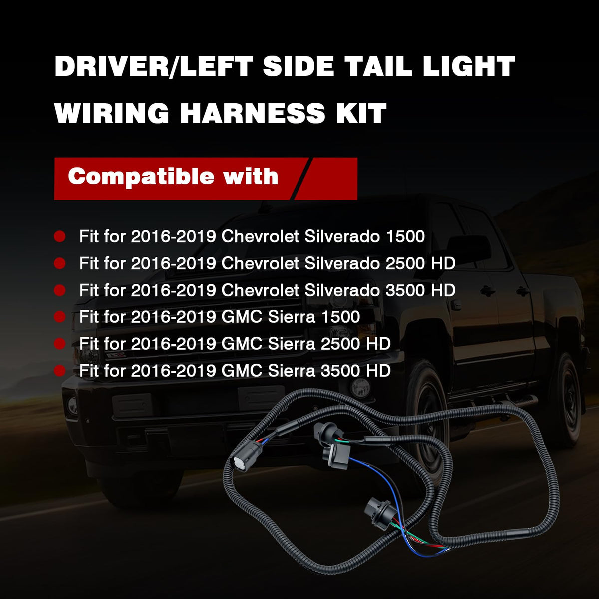 Driver/Left Side Tail Light Wiring Harness Fit for 2016-2019 Chevy