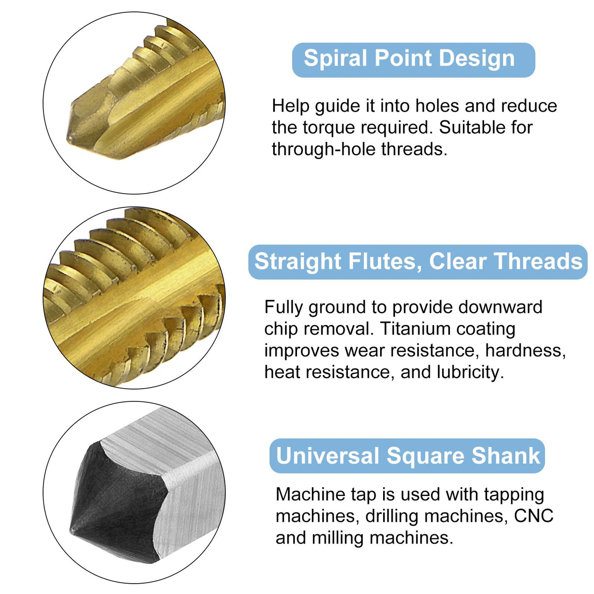 uxcell 7pcs Spiral Point Tap Set M2 M2.5 M3 M3.5 M4 M5 M6 Metric Thread