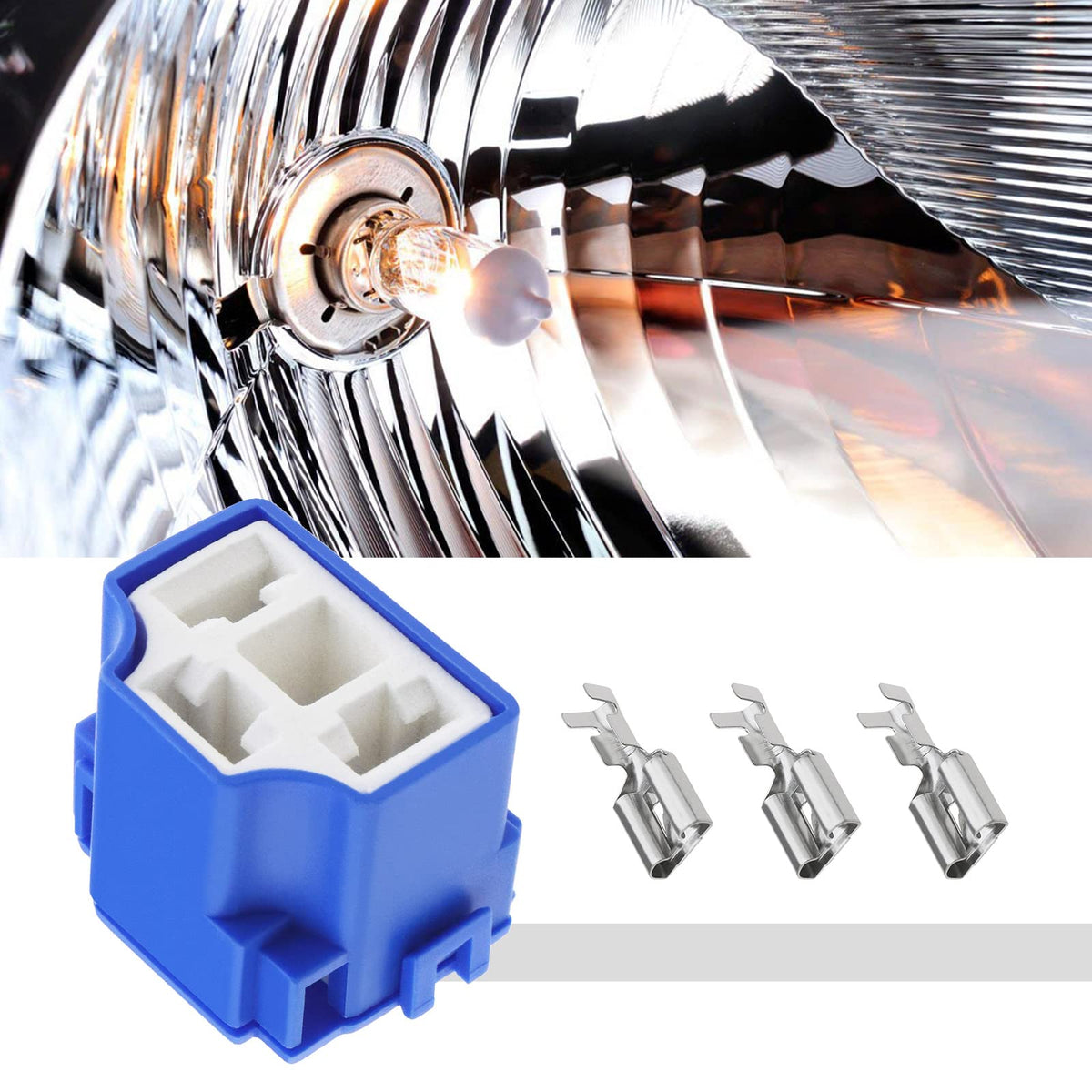 eMagTech 4Pcs 3 Pin H4 Headlight Sockets Replacement 3 Pin Connector Plug Socket 90 Degree Headlight Harness Connector with 12x Terminals Car Accessories 55 W Blue