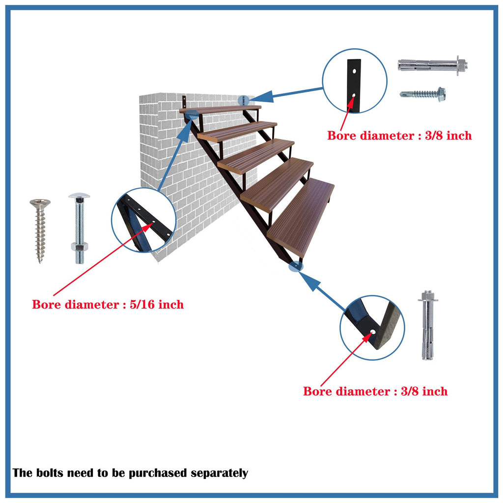 35 Inch Black Steel Stair Step Riser, 4-Step Metal Stair Stringer, 2 Pack Steel Stair Stringer for 35" Height Deck