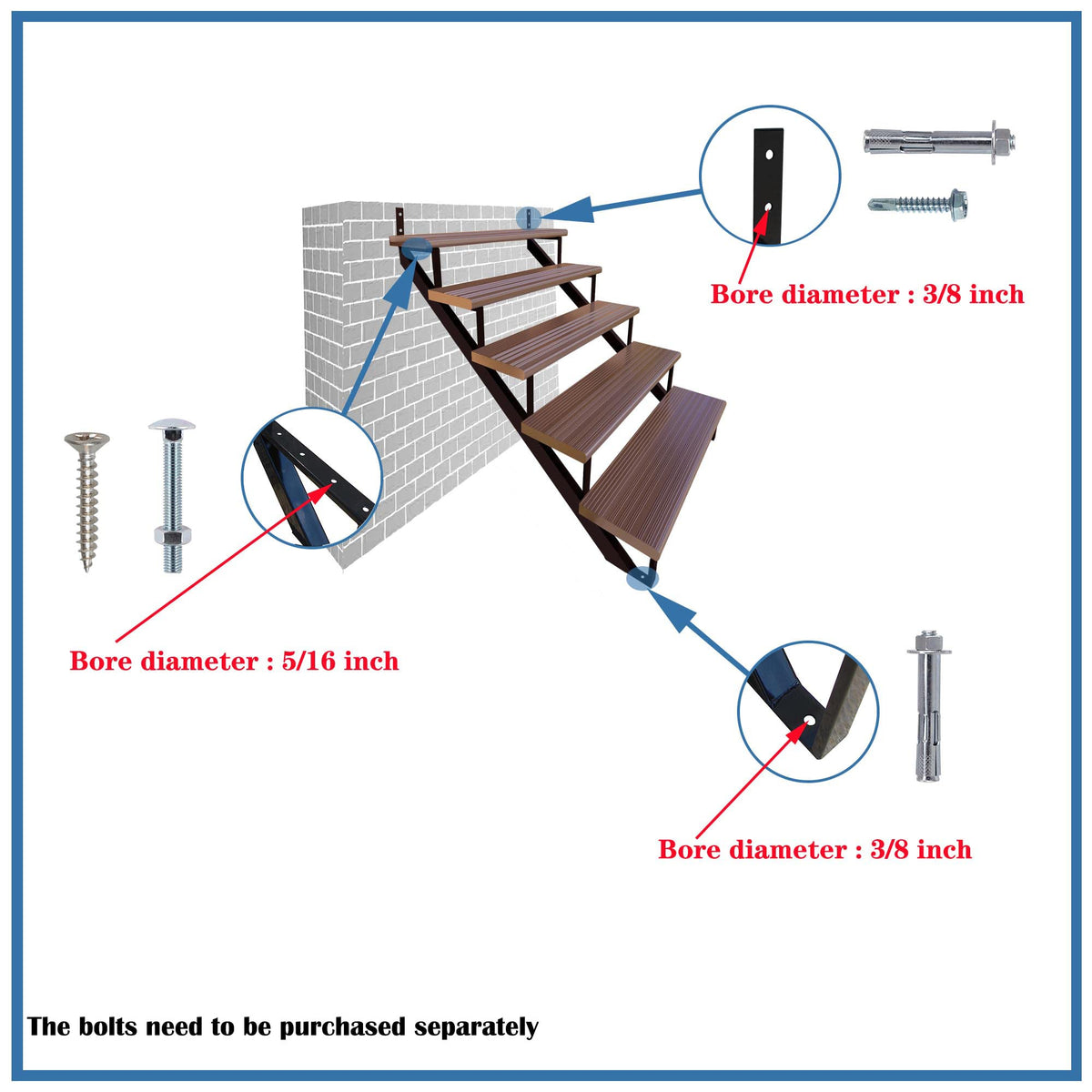 35 Inch Black Steel Stair Step Riser, 4-Step Metal Stair Stringer, 2 Pack Steel Stair Stringer for 35" Height Deck