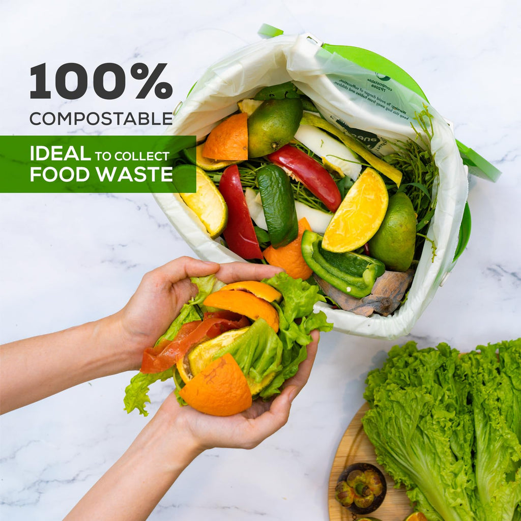 100% Compostable Waste Bags 2.6 Gallon (Flat Top Bags, 50 Count)