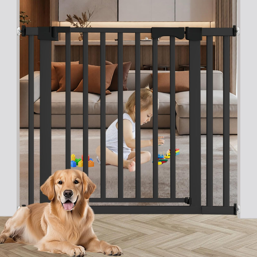 30-41" Extra-Wide No-Drill Pressure-Mounted Pet & Child Safety Gate with Auto-Close Walk-Through Door for Stairs, Hallways & Wide Doorways