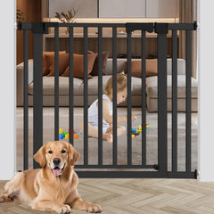 30-41" Extra-Wide No-Drill Pressure-Mounted Pet & Child Safety Gate with Auto-Close Walk-Through Door for Stairs, Hallways & Wide Doorways
