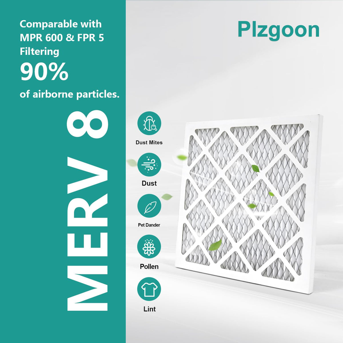 12x12x1 Air Filter MERV 8 Pleated, 2-Pack for AC & Furnace, MPR 600