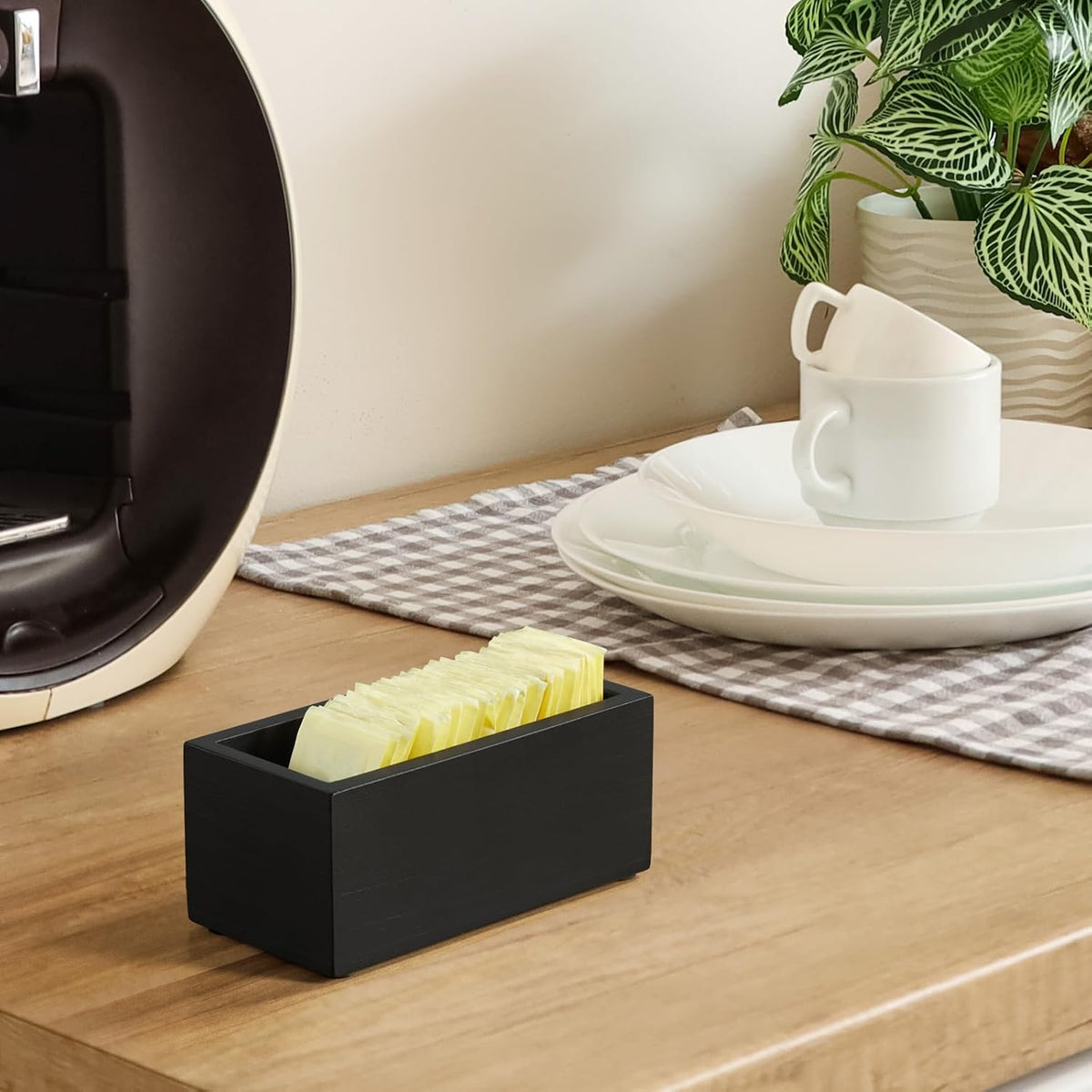 Sugar Packet Holder, Wood Sugar Caddy, Black Sugar Packet Holder for Coffee Bar, Drink Packet Organizer, Condiment