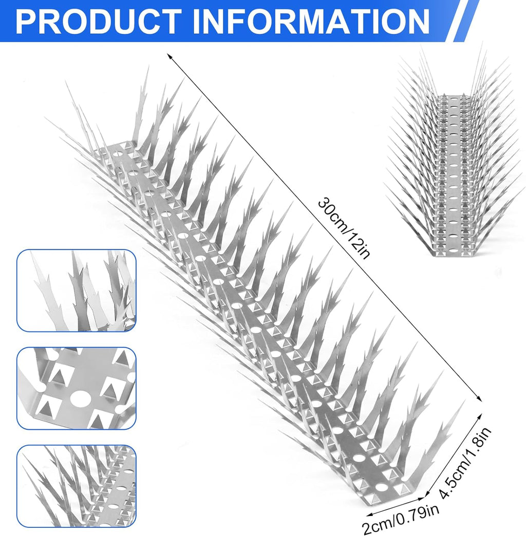 Bird Spikes, 10 FT Stainless Steel Bird Deterrent Spikes, Pigeon Spikes for Outside to Keep Birds Squirrel Raccoon