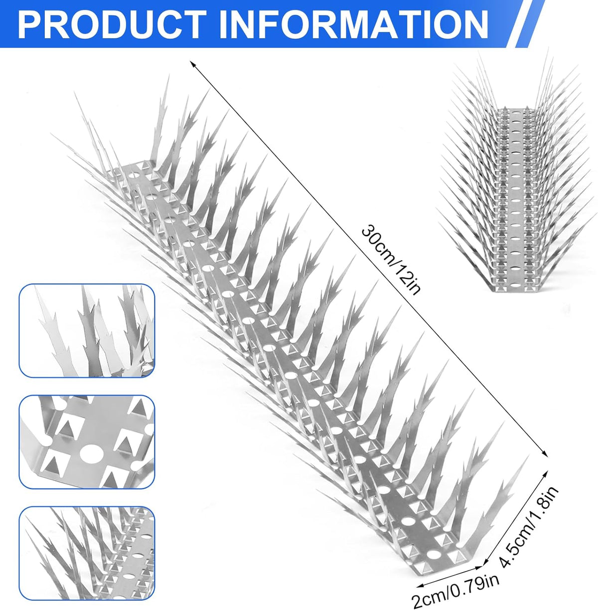 Bird Spikes, 10 FT Stainless Steel Bird Deterrent Spikes, Pigeon Spikes for Outside to Keep Birds Squirrel Raccoon