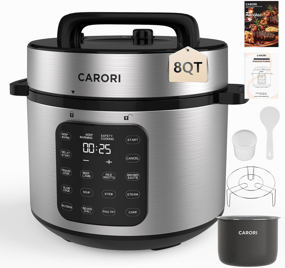 8 Qt Electric Pressure Cooker, 9-in-1 Multi-Cooker 1000W with IMD Touchscreen, Non-Stick Inner Pot, For