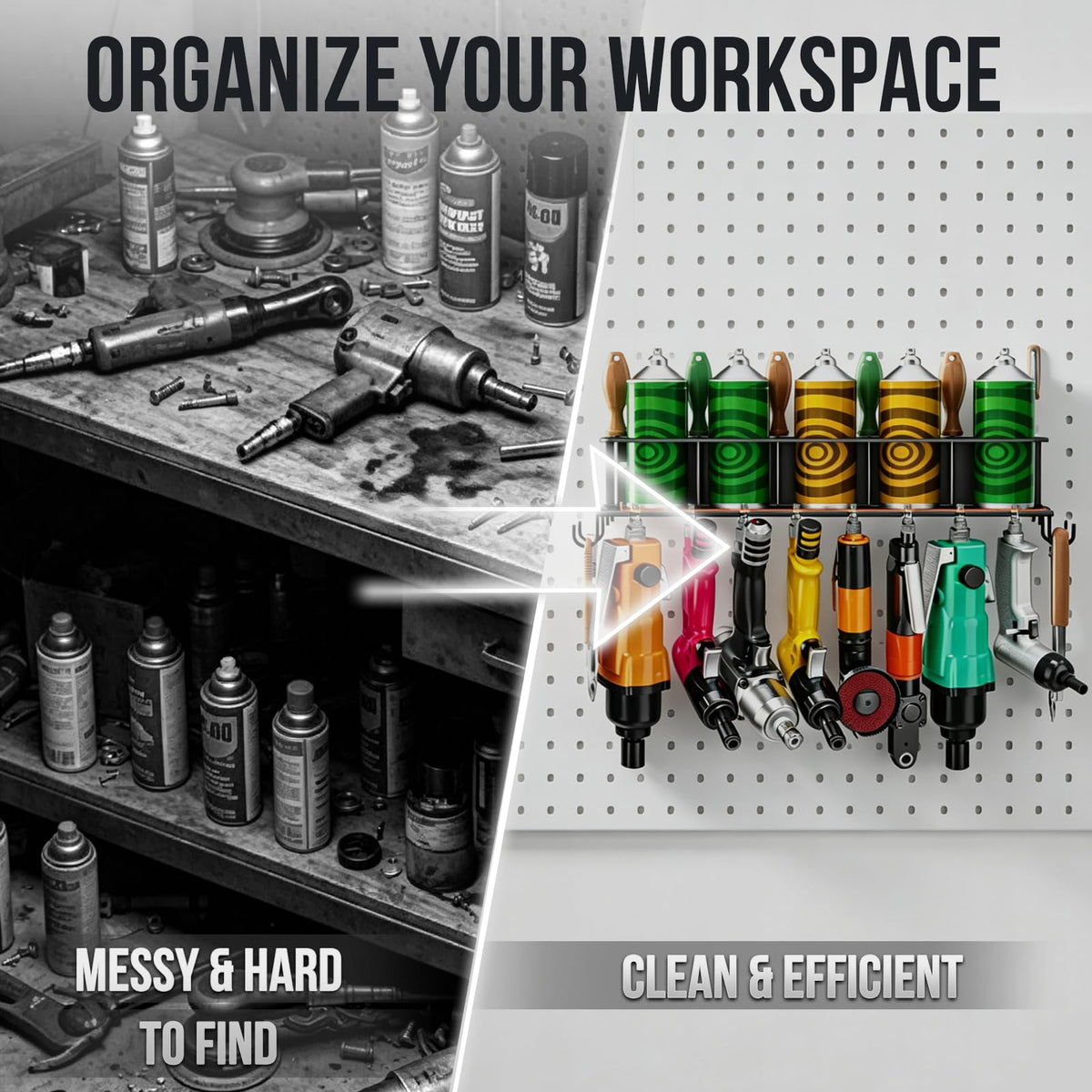 Air Tool Holder Rack, 4-in-1 Wall Mount Organizer for 1/4" Air Fittings