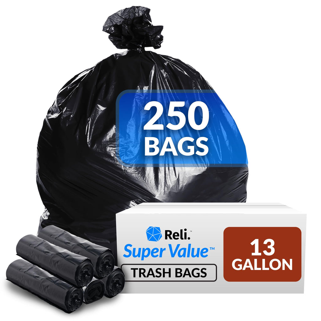 13 Gallon Trash Bags | 250 Bags | Black