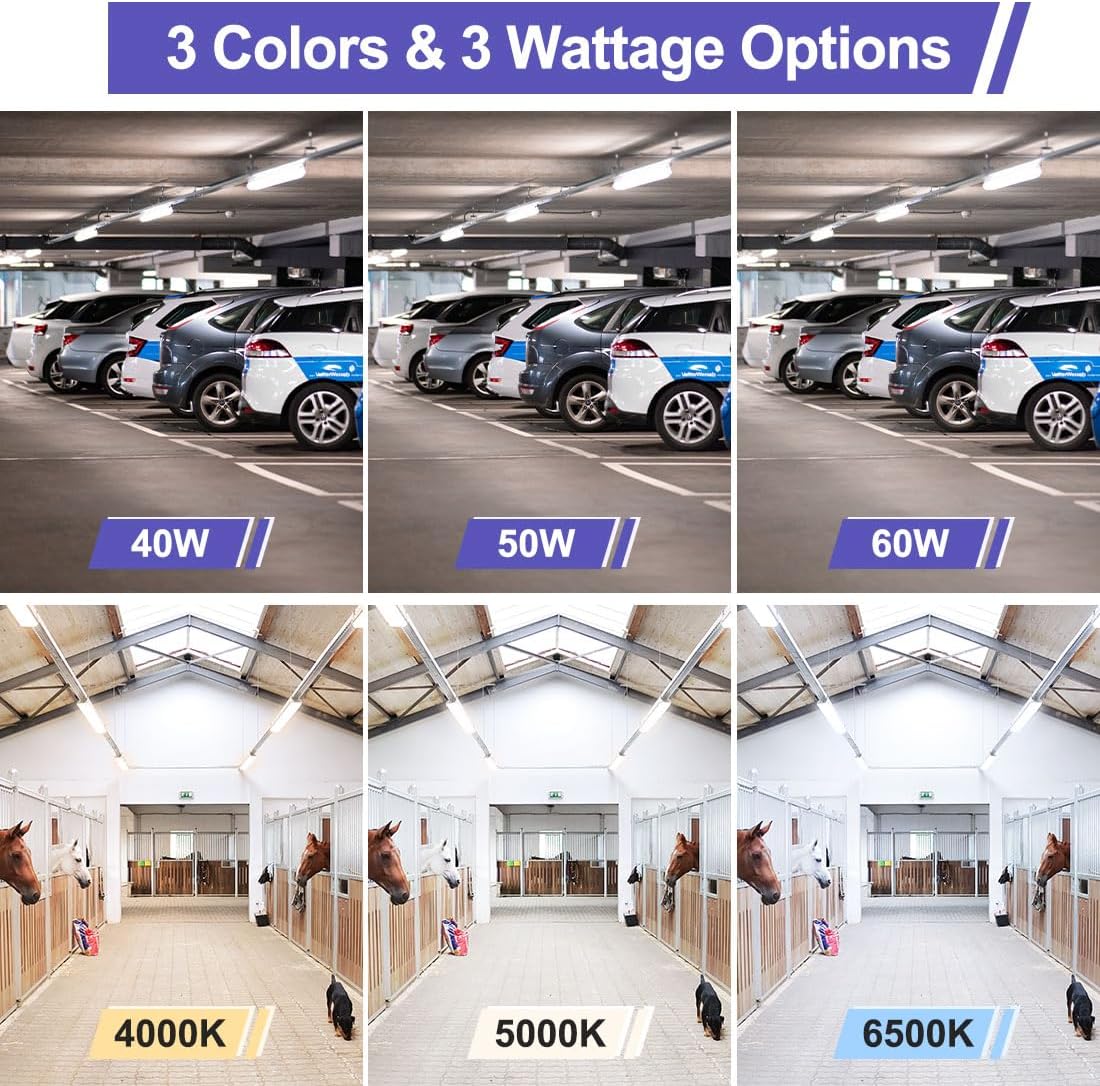 4FT LED Vapor Tight Lights 6Pack, 60/50/40W, 40/50/6500K Adjustable