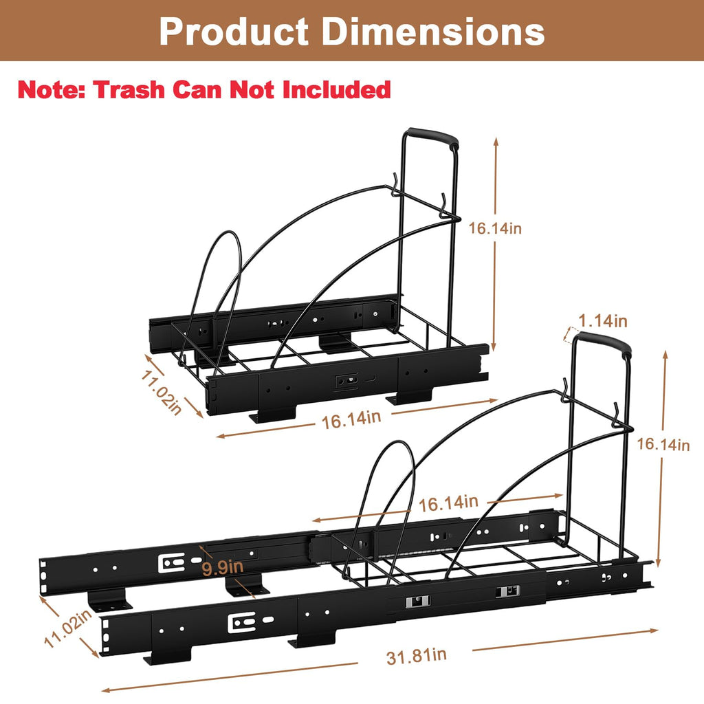 Pull Out Trash Can Under Cabinet Shelf - Under Sink Trash Can Pull Out Slider - Cabinet Trash Can Pull Out Kit - (Can