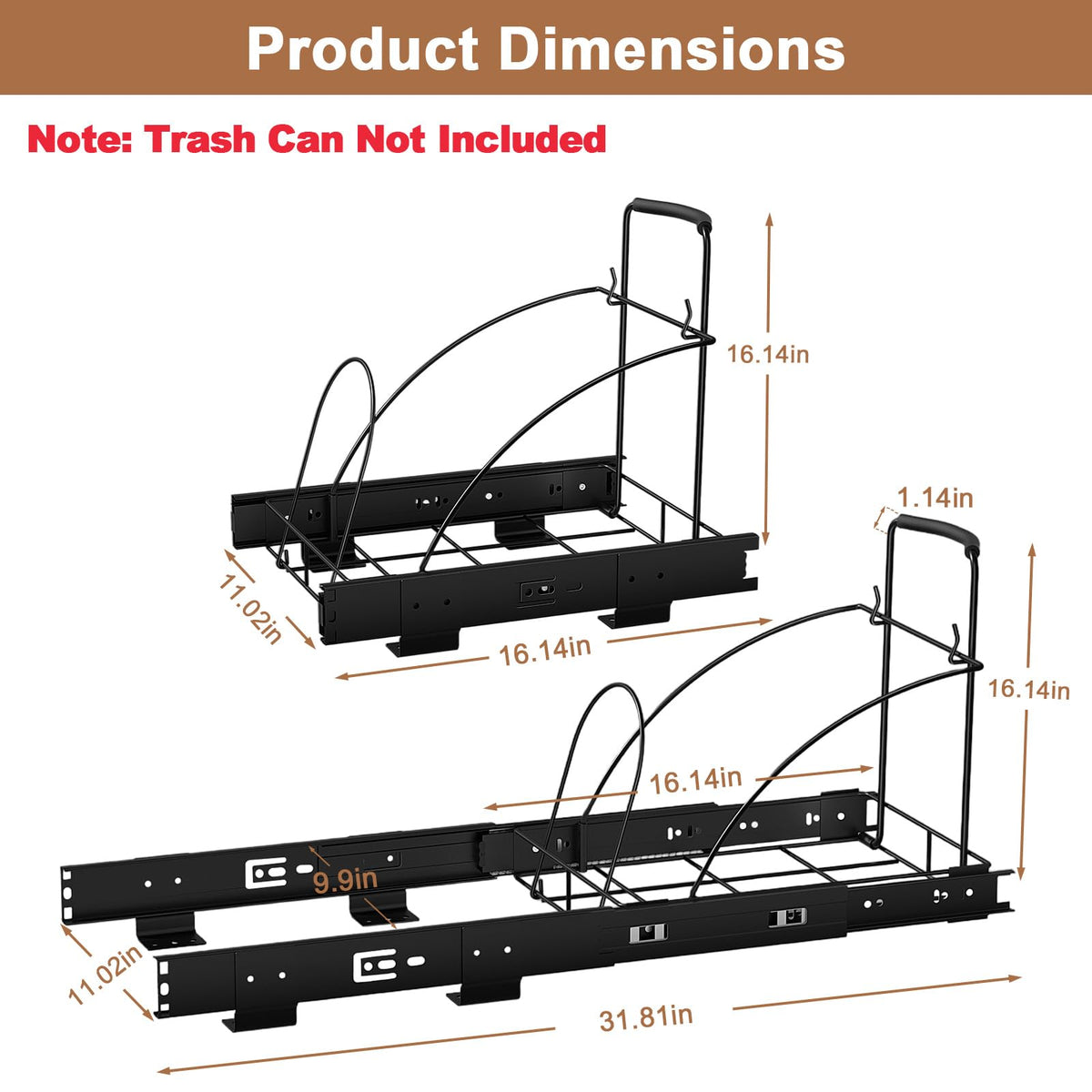 Pull Out Trash Can Under Cabinet Shelf - Under Sink Trash Can Pull Out Slider - Cabinet Trash Can Pull Out Kit - (Can