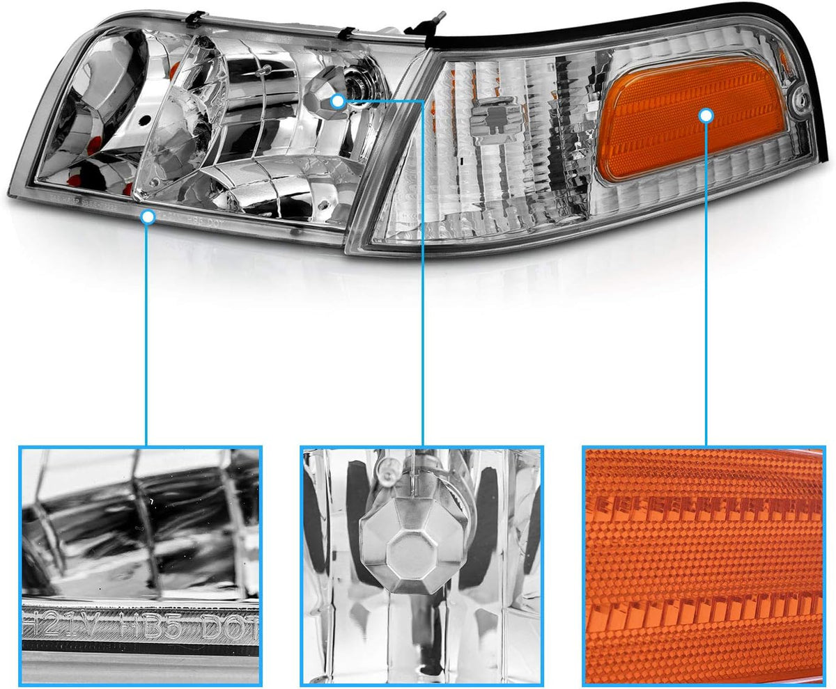 AmeriLite for 1998-2011 Ford Crown Victoria P71 Police Interceptor OE Replacement Headlights Corner Set w/Bulbs - Driver and Passenger Side