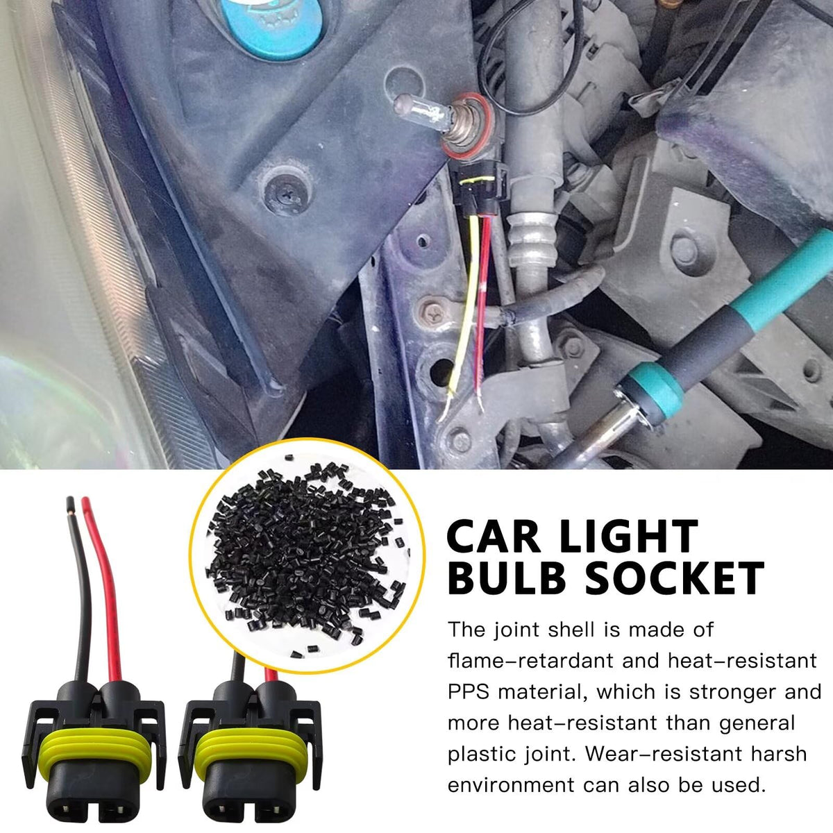 JRSHOME 2pack Fog Light Harness Connector with Wire, H8/ H11 Fog Light Harness Connector for Fog Light High Low Beam Bulb, Waterproof Pigtail Adapter Plug