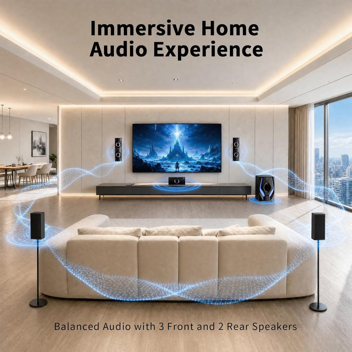 Surround Sound Systems Home Theater System,1200 Watts Peak Power | 10" Subwoofer, 5.1/2.1 Wired Audio Stereo