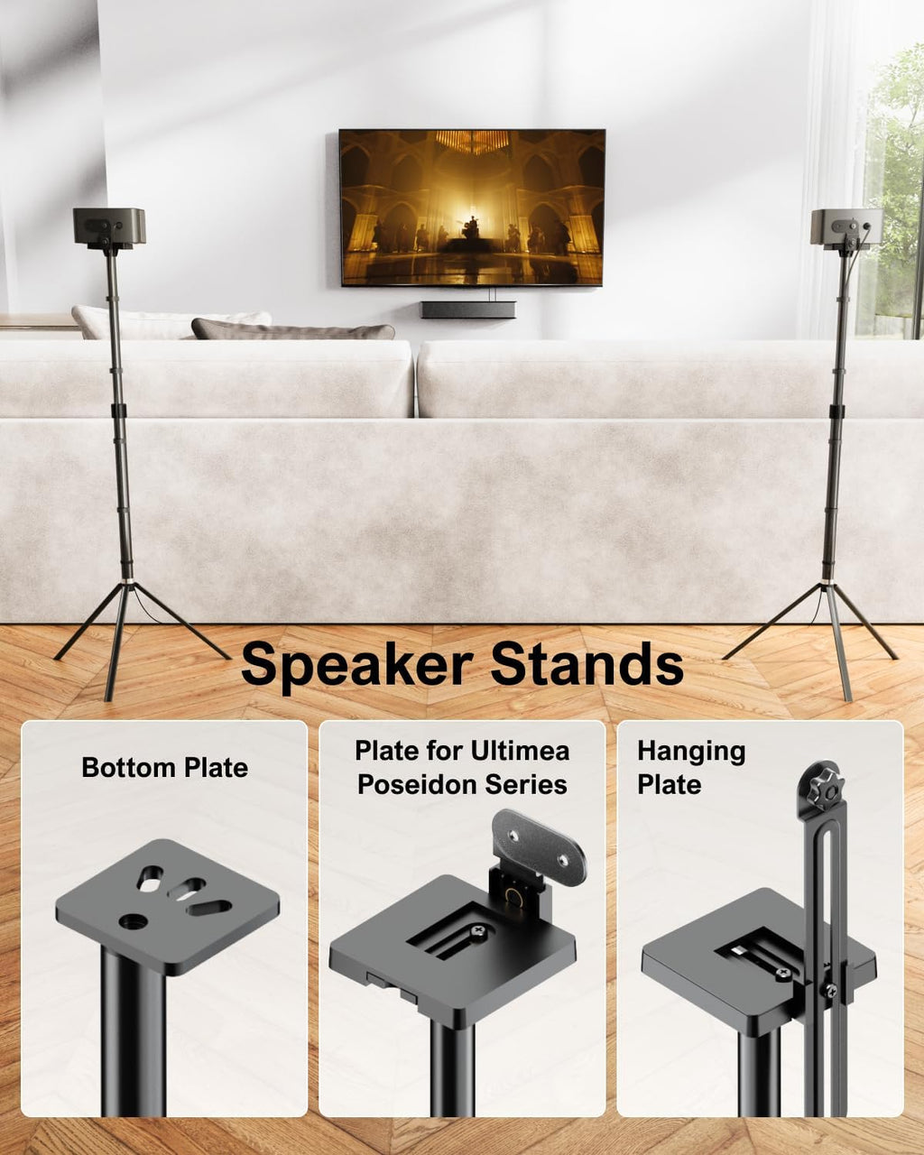 Speaker Stands Pair, Height Adjustable Speaker Stand, Extends 24.4" to 36.6", Holds 6.6 lbs, Compatible with VIZIO