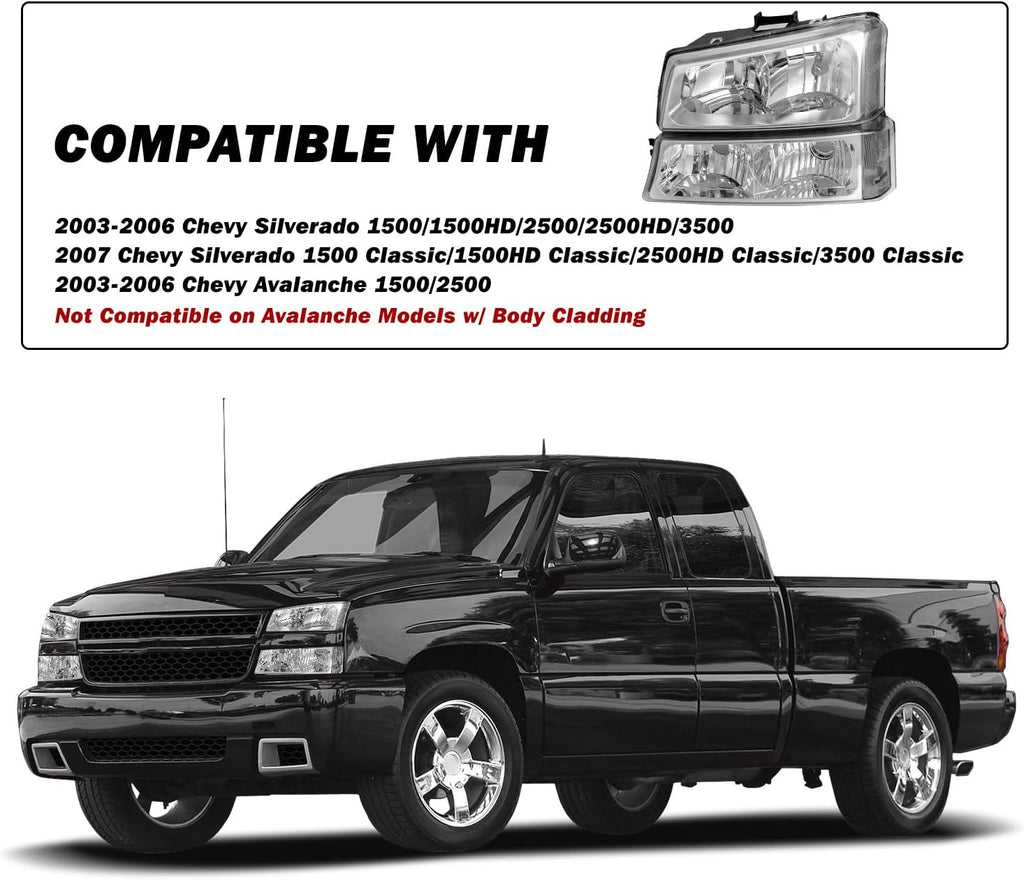 SOCKIR Headlight Assembly Compatible with 2003-2006 Chevy Silverado