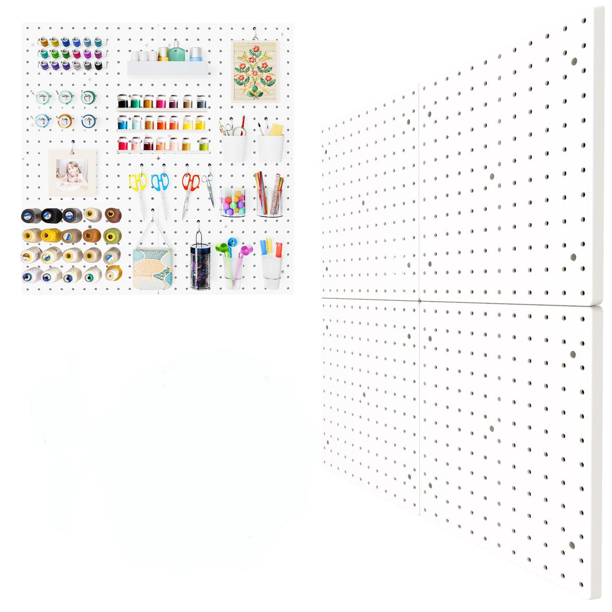 Plastic Pegboard Wall Organizer Kit, 12x12, 4 Pack, White