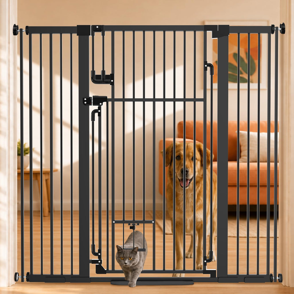 51" Extra-Tall Full-Height Anti-Jump Cat & Pet Safety Gate with Narrow Bar Spacing & Double-Lock Walk-Through Door for Doorways & Stairs