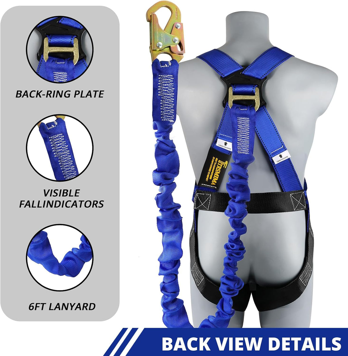 TRSMIMA Safety Harness Fall Protection - Full Body Construction Roofing Harness Kit Attached 6 ft Lanyard ANSI | Full