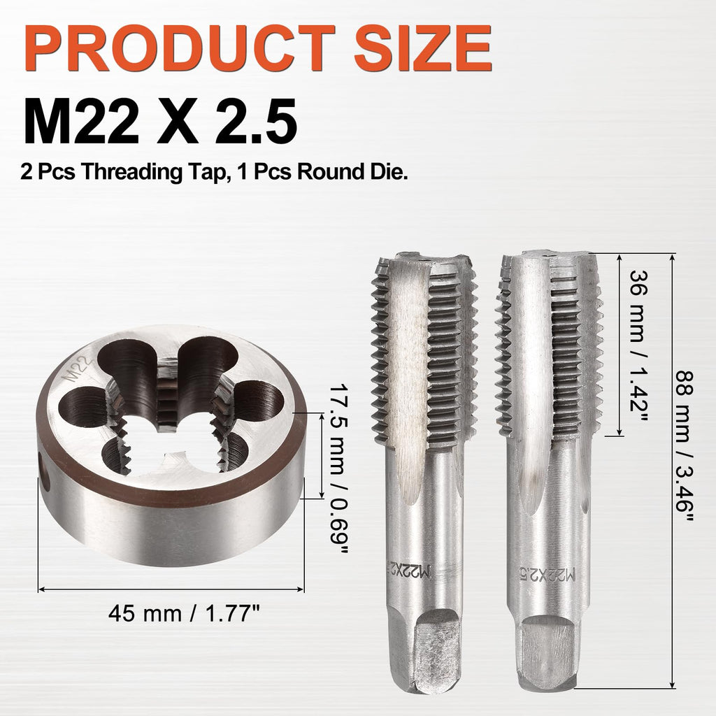 Workkyma M22x2.5 Tap and Die Set, M22x2.5 Metric Hand Threading Tool