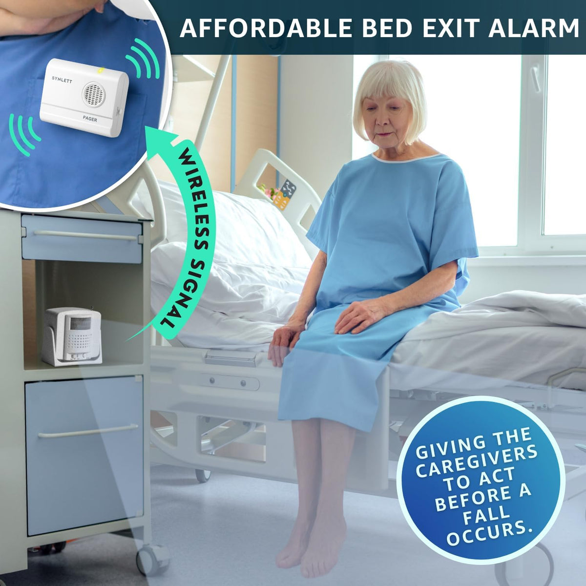 Wireless Bed Alarm with Motion Sensor and Caregiver Pager