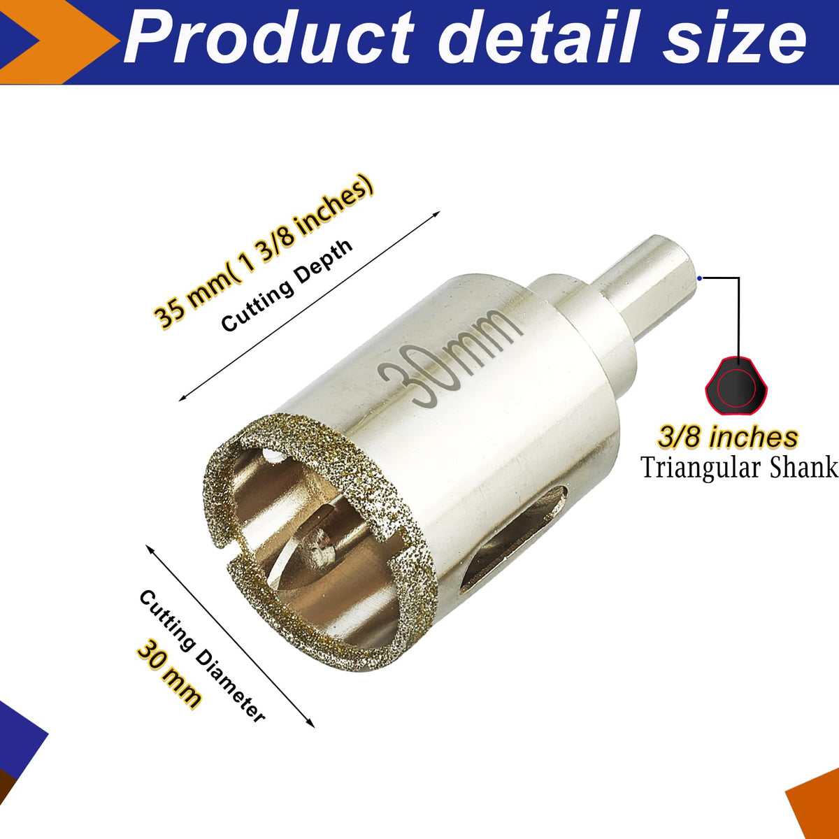 DaduoRi 1 3/16 (30mm) Inch Diamond Hole Saw with Pilot Bit, Easy Drilling 1 3/16" Tile Drill Bits for Porcelain Tile, Granite, Ceramic, Marble, Glass, Stones, 1 3/8" Depth of Cut