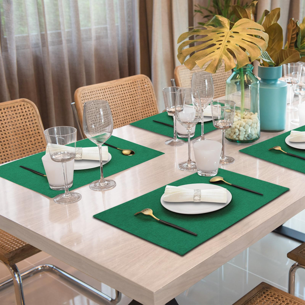 Cloth Placemats Set of 4, Cotton Linen Blend Place Mats, Green