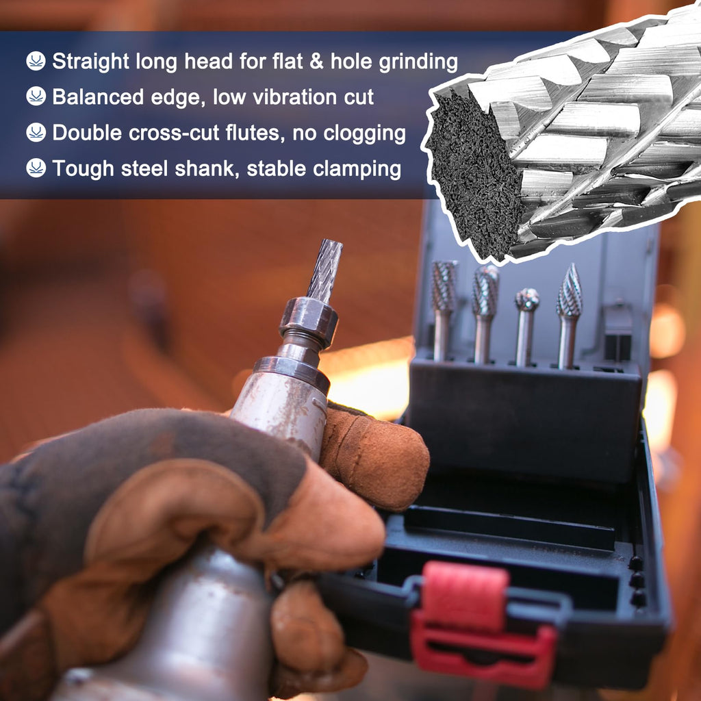 Workkyma Die Grinder Bits Rotary Burrs 5mm Shank 6x70mm Cutting Head