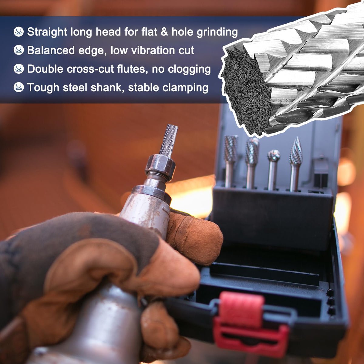 Workkyma Die Grinder Bits Rotary Burrs 5mm Shank 6x70mm Cutting Head