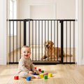 36-58" Wide x 36" Extra-Tall & Extra-Wide Adjustable Hardware/Pressure-Mounted Pet & Child Safety Gate with Dual-Lock Walk-Through Swing Door for Stairs, Hallways & Wide Doorways — Black