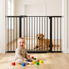 36-58" Wide x 36" Extra-Tall & Extra-Wide Adjustable Hardware/Pressure-Mounted Pet & Child Safety Gate with Dual-Lock Walk-Through Swing Door for Stairs, Hallways & Wide Doorways — Black