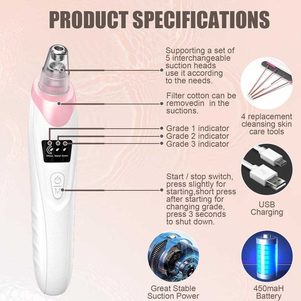 Blackhead Remover Pore Vacuum,Facial Pore Cleaner Blackhead Vacuum (Pink)
