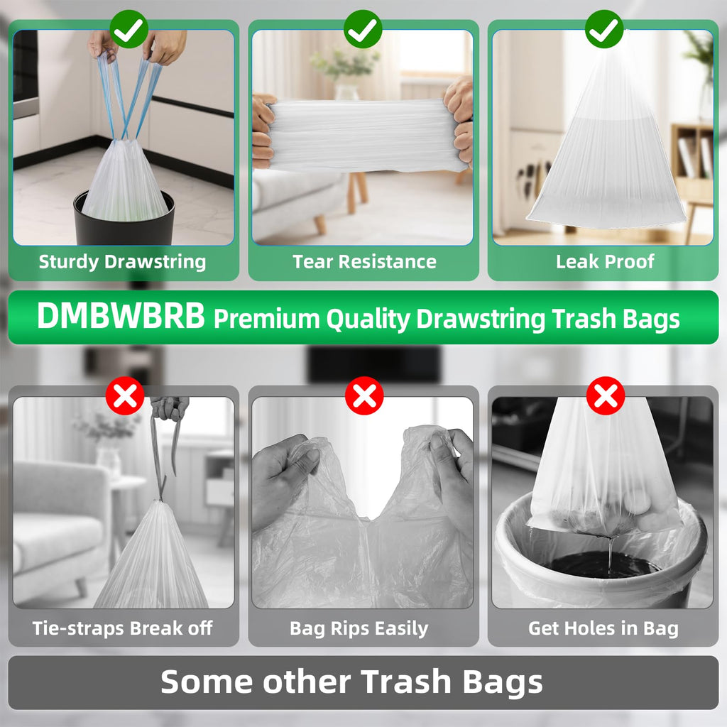 2 Gal Small Trash Bags, Unscented Drawstring, 200 Ct for Bathroom