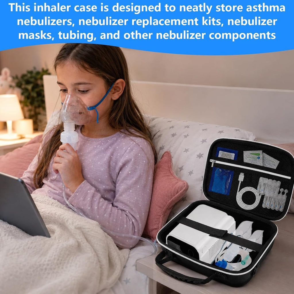 Nebulizer Bag for Smart Nebulizer,Portable Hard Case,Desktop Inhaler Nebulizer for Home Travel Use, Medicine Storage Bag for Inhaler Spacer, Masks, Asthma Accessories for Kids and Adults,Black