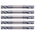 5Pcs 1/4" 4 Flute Solid Carbide Square End Mill - Double End - AlTiN Coated