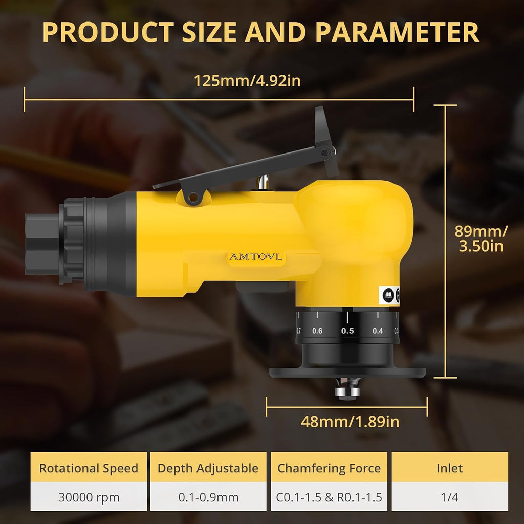 AMTOVL Pneumatic Chamfering Tool, Mini Air Chamfer Tool W/ 10C & 10R Blades