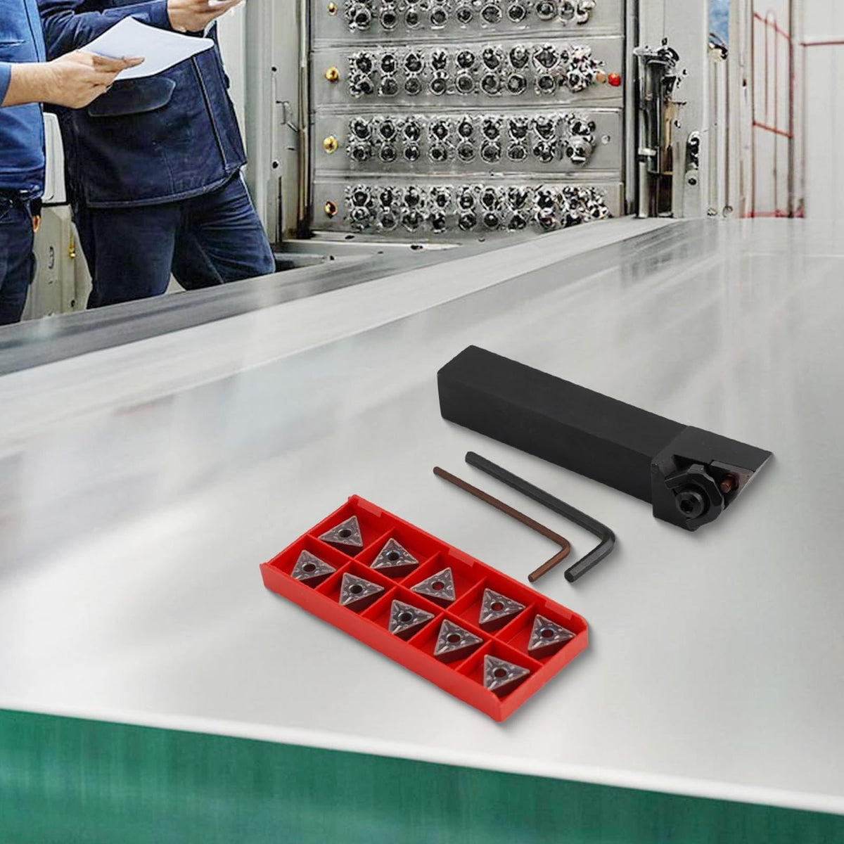 WTJNR2020K16 Lathe Turning Tool Holder with 10 TNMG160408 Carbide Inserts for Steel Processing Right-Hand Cutting 20mm Shank Diameter 125mm Total Length