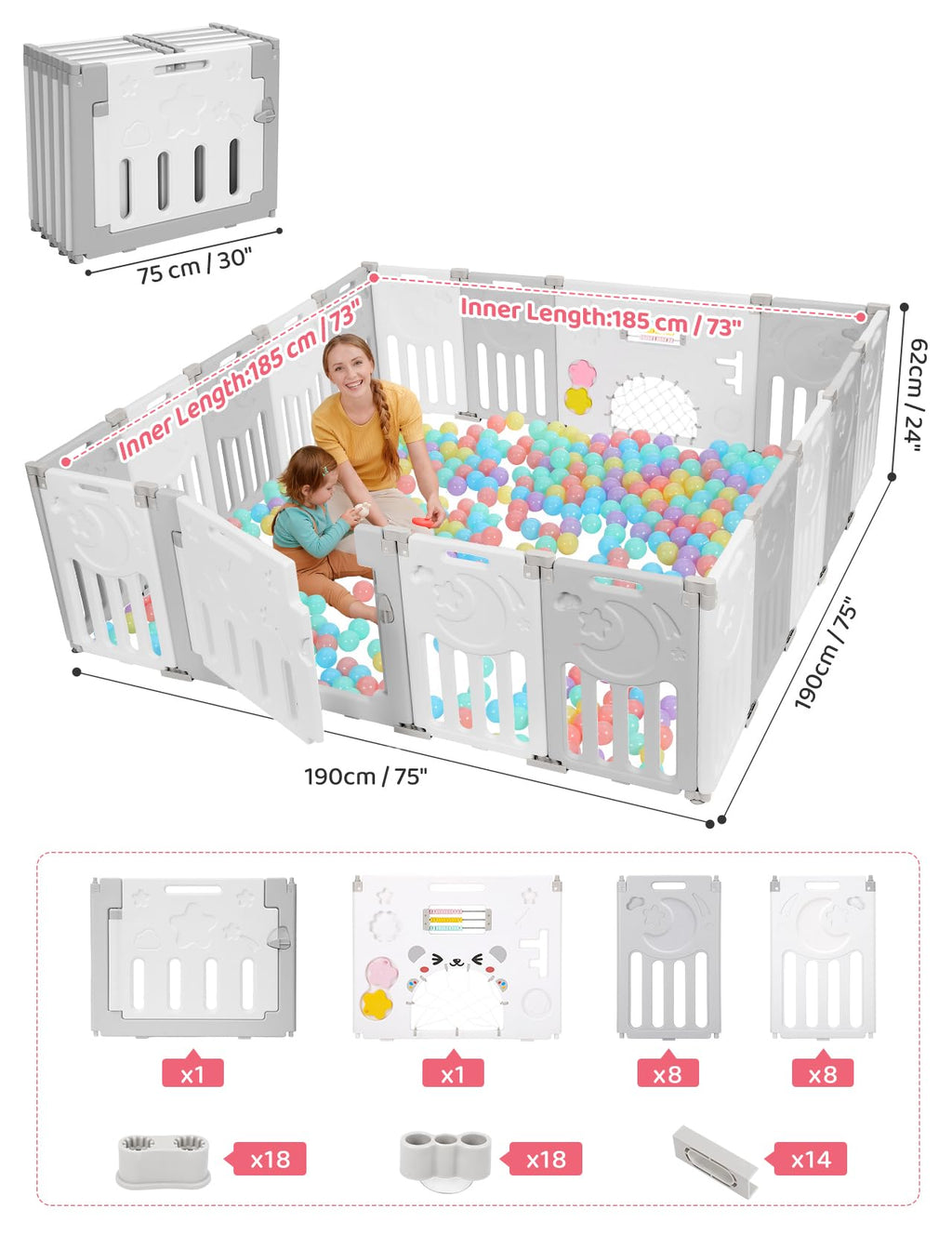 Modular Foldable Baby Playpen & Safety Activity Yard with Locking Walk-Through Gate for Infants & Toddlers