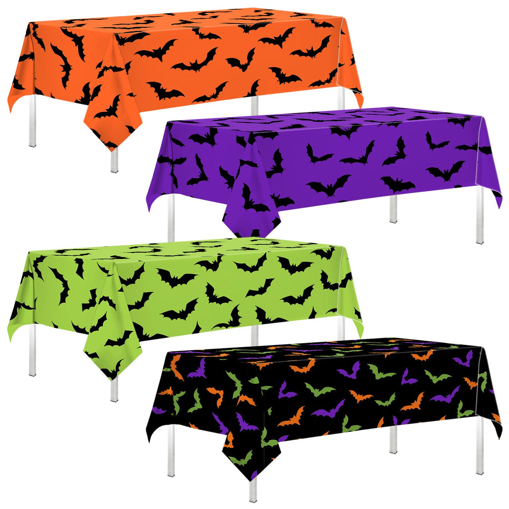 4Pcs Halloween Tablecloth - Black Orange Purple Green Spiderweb Rectangle Table Covers Halloween Birthday Decorations